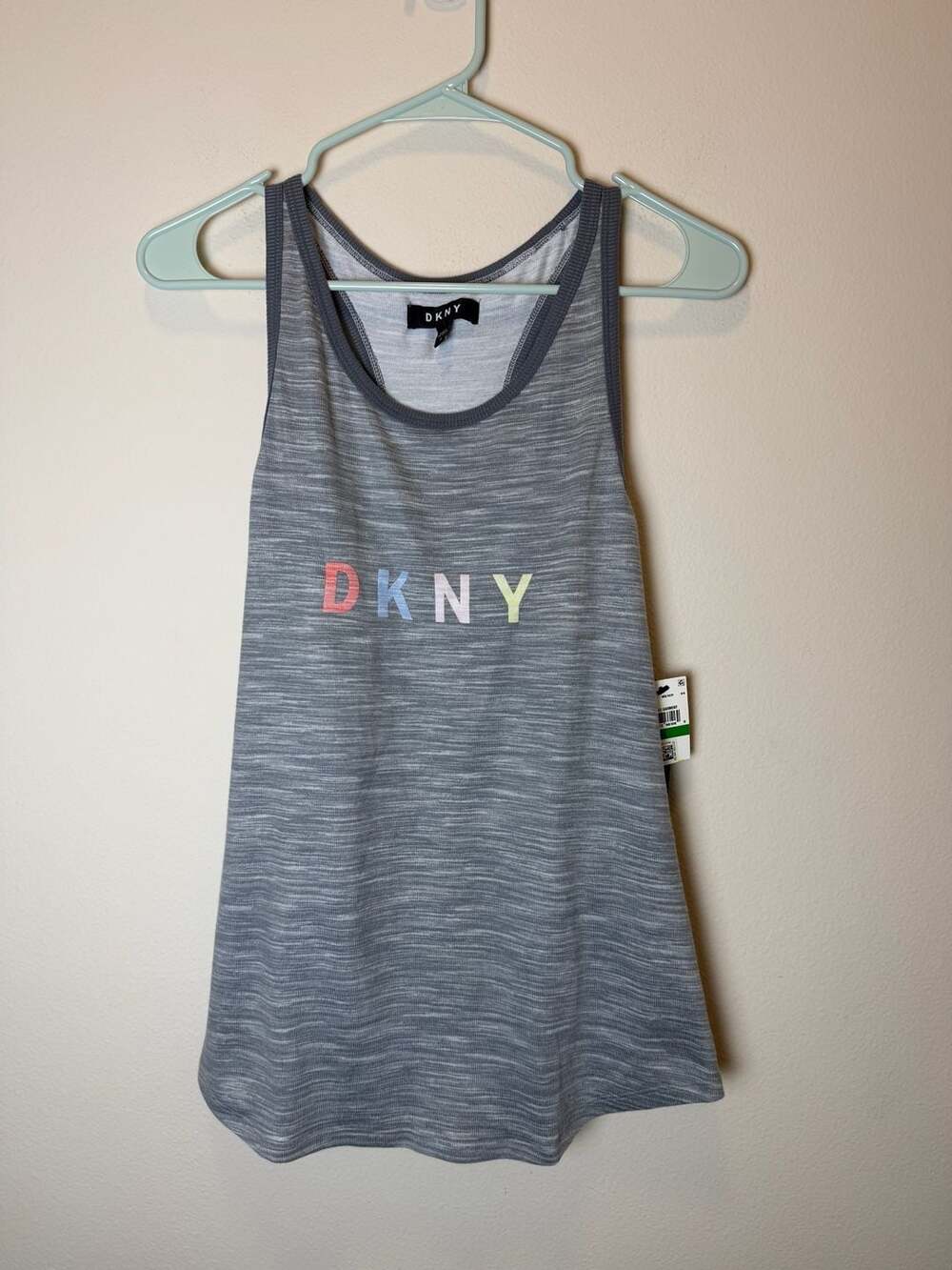 DKNY Sport Logo Tank Top Size L Gray Heather Athletic Racerback